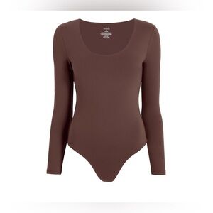 Nuuds Women's Coffee Long Sleeve Scoop Neck Thong Style Bodysuit Sz XXL